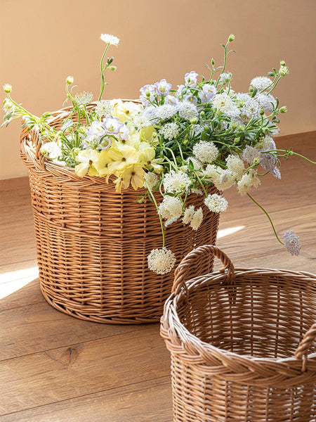 Round Storage Basket for Clothes, Natural Hand-woven Wicker Storage Basket for Clothes, Extra Large Kitchen Storage Baskets, Willow Weaving Baskets for Clothes-Grace Painting Crafts