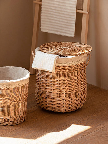 Hand-woven Wicker Storage Basket for Clothes, Large Round Storage Basket for Clothes, Willow Weaving Baskets for Clothes, Extra Large Kitchen Storage Baskets-Grace Painting Crafts