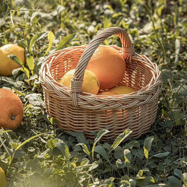 Small Kitchen Storage Baskets, Picnic Storage Basket with Handle, Hand-woven Wicker Storage Basket, Natural Fruit Basket, Willow Weaving Baskets for Vegetable-Grace Painting Crafts