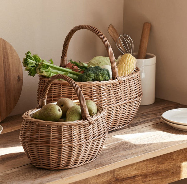 Large Picnic Food Basket with Handle, Natural Hand-woven Wicker Storage Basket, Willow Weaving Baskets for Vegetable, Natural Fruit Basket, Kitchen Storage Baskets-Grace Painting Crafts