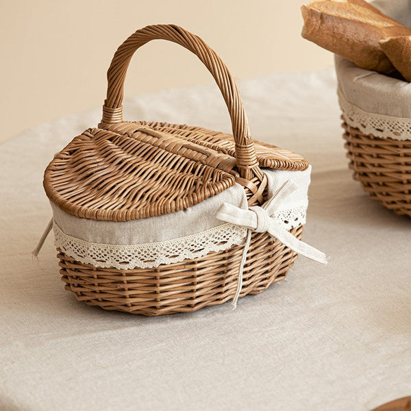 Picnic Storage Basket with Handle, Extra Large Kitchen Storage Baskets, Natural Hand-woven Wicker Storage Basket, Lovely Willow Weaving Baskets for Vegetable, Natural Fruit Storage Baskets-Grace Painting Crafts