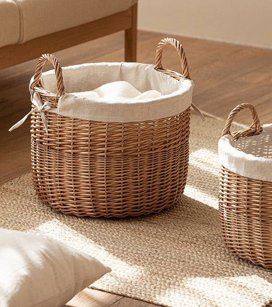 Large Round Storage Basket for Clothes, Natural Hand-woven Wicker Storage Basket for Clothes, Willow Weaving Baskets for Clothes, Extra Large Kitchen Storage Baskets-Grace Painting Crafts