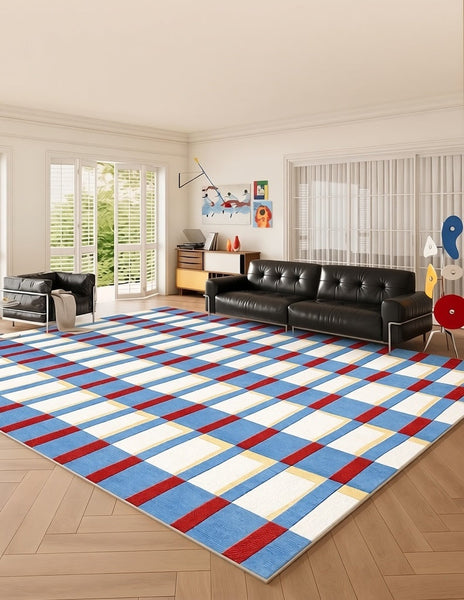 Mid Century Modern Rugs, Blue Geometric Contemporary Rugs, Modern Living Room Rug Ideas, Contemporary Abstract Rugs for Dining Room