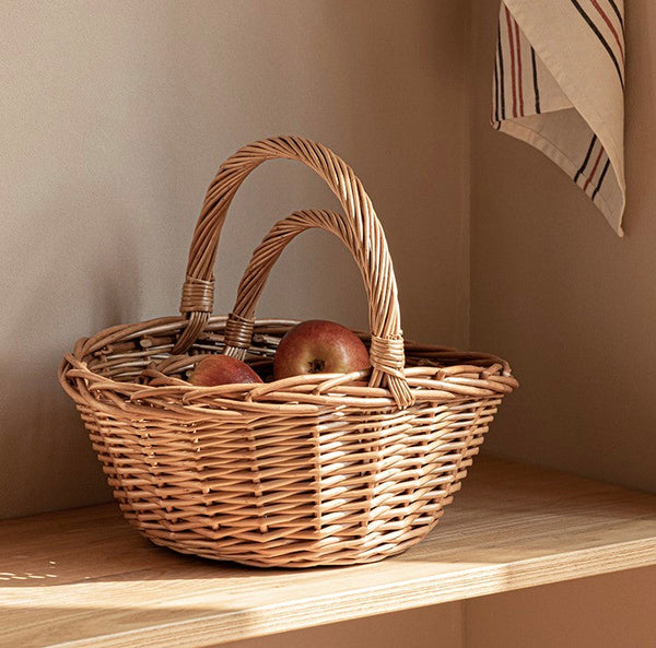 Large Picnic Food Basket with Handle, Lovely Willow Weaving Baskets for Vegetable, Natural Hand-woven Wicker Storage Basket, Natural Fruit Basket, Kitchen Storage Baskets-Grace Painting Crafts
