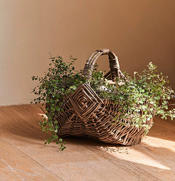 Large Picnic Food Basket with Handle, Natural Hand-woven Wicker Storage Basket, Natural Fruit Baskets, Kitchen Storage Baskets, Willow Weaving Baskets with Handle-Grace Painting Crafts