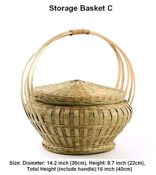 Natural Fruit Basket Lovely Bamboo Baskets for Vegetable, Kitchen Storage Baskets, Picnic Food Basket with Handle, Large Natural Hand-woven Bamboo Basket-Grace Painting Crafts