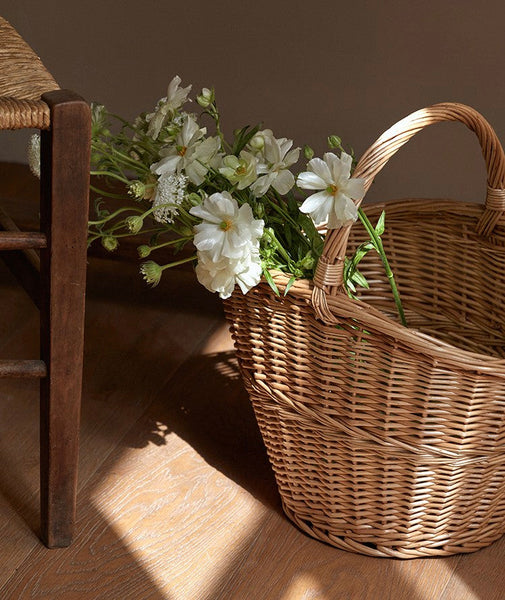 Willow Weaving Baskets with Handle, Large Picnic Food Basket with Handle, Natural Hand-woven Wicker Storage Basket, Natural Fruit Baskets, Kitchen Storage Baskets-Grace Painting Crafts