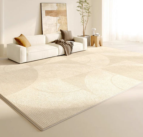 Modern Rugs under Sofa, Abstract Contemporary Rugs for Bedroom, Dining Room Floor Rugs, Modern Rugs for Office, Large Cream Color Rugs in Living Room-Grace Painting Crafts