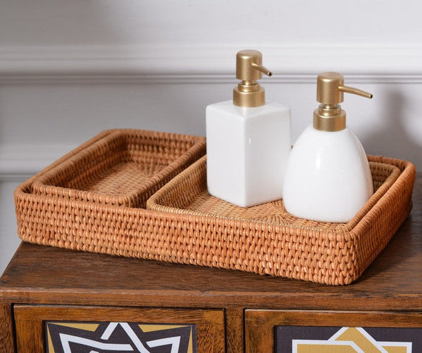 Rectangular Storage Baskets, Woven Rattan Storage Basket, Kitchen Storage Baskets, Storage Baskets for Shelves, Set of 3-Grace Painting Crafts
