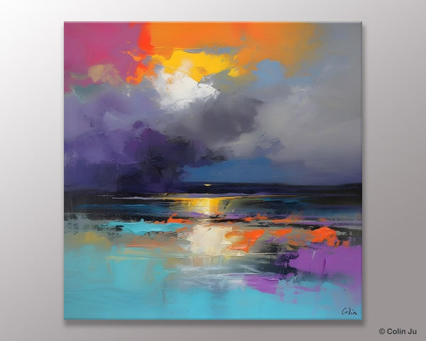 Contemporary Oil Painting on Canvas, Heavy Texture Canvas Art, Original Landscape Canvas Art, Oversized Landscape Wall Art Paintings-Grace Painting Crafts