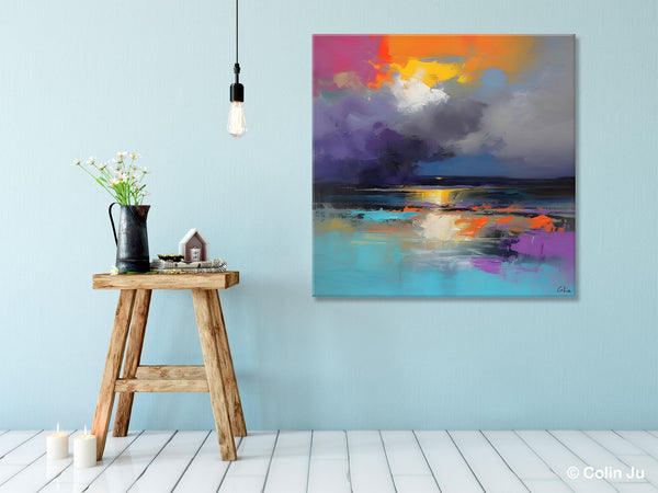 Contemporary Oil Painting on Canvas, Heavy Texture Canvas Art, Original Landscape Canvas Art, Oversized Landscape Wall Art Paintings-Grace Painting Crafts