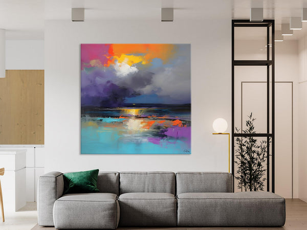 Contemporary Oil Painting on Canvas, Heavy Texture Canvas Art, Original Landscape Canvas Art, Oversized Landscape Wall Art Paintings-Grace Painting Crafts