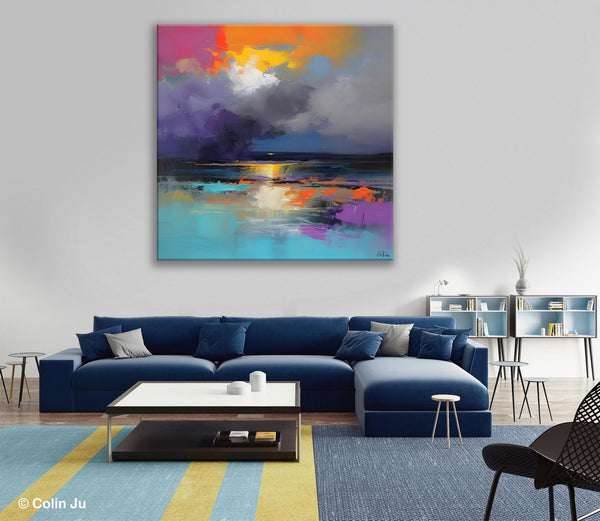 Contemporary Oil Painting on Canvas, Heavy Texture Canvas Art, Original Landscape Canvas Art, Oversized Landscape Wall Art Paintings-Grace Painting Crafts