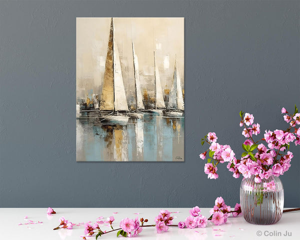 Modern Abstract Wall Art Paintings, Large Original Canvas Art for Bedroom, Large Painting Ideas for Living Room, Sail Boat Canvas Painting-Grace Painting Crafts