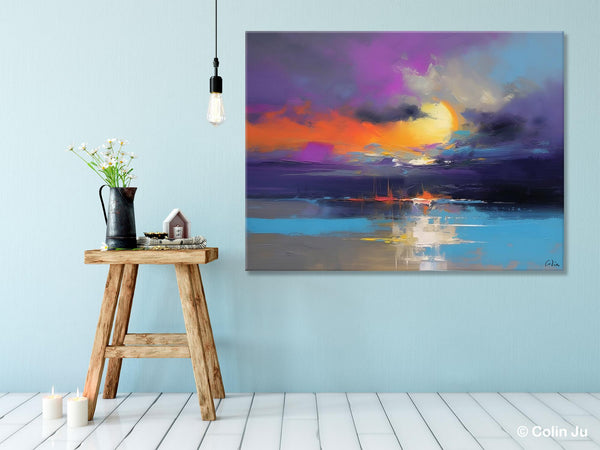 Abstract Landscape Painting, Sunset Painting, Large Landscape Painting for Living Room, Bedroom Wall Art Ideas, Modern Paintings for Dining Room-Grace Painting Crafts