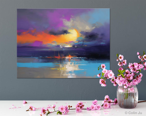 Abstract Landscape Painting, Sunset Painting, Large Landscape Painting for Living Room, Bedroom Wall Art Ideas, Modern Paintings for Dining Room-Grace Painting Crafts