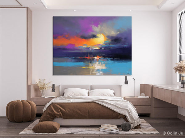 Abstract Landscape Painting, Sunset Painting, Large Landscape Painting for Living Room, Bedroom Wall Art Ideas, Modern Paintings for Dining Room-Grace Painting Crafts