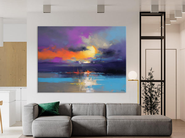 Abstract Landscape Painting, Sunset Painting, Large Landscape Painting for Living Room, Bedroom Wall Art Ideas, Modern Paintings for Dining Room-Grace Painting Crafts