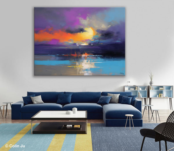 Abstract Landscape Painting, Sunset Painting, Large Landscape Painting for Living Room, Bedroom Wall Art Ideas, Modern Paintings for Dining Room-Grace Painting Crafts