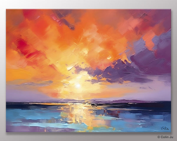 Original Landscape Oil Paintings, Sunrise Paintings, Large Contemporary Wall Art, Oil Painting on Canvas, Extra Large Paintings for Bedroom-Grace Painting Crafts