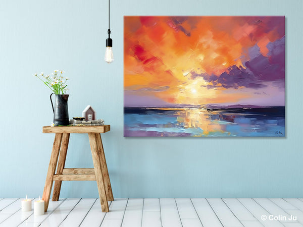 Original Landscape Oil Paintings, Sunrise Paintings, Large Contemporary Wall Art, Oil Painting on Canvas, Extra Large Paintings for Bedroom-Grace Painting Crafts