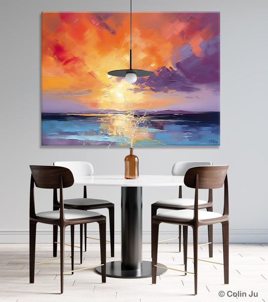 Original Landscape Oil Paintings, Sunrise Paintings, Large Contemporary Wall Art, Oil Painting on Canvas, Extra Large Paintings for Bedroom-Grace Painting Crafts