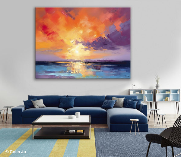 Original Landscape Oil Paintings, Sunrise Paintings, Large Contemporary Wall Art, Oil Painting on Canvas, Extra Large Paintings for Bedroom-Grace Painting Crafts