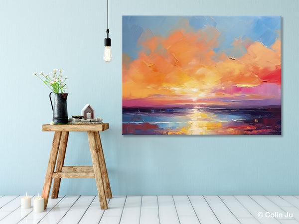 Acrylic Paintings for Living Room, Landscape Canvas Paintings, Sunrise Abstract Acrylic Painting, Contemporary Wall Art on Canvas-Grace Painting Crafts