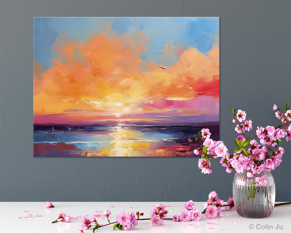 Acrylic Paintings for Living Room, Landscape Canvas Paintings, Sunrise Abstract Acrylic Painting, Contemporary Wall Art on Canvas-Grace Painting Crafts