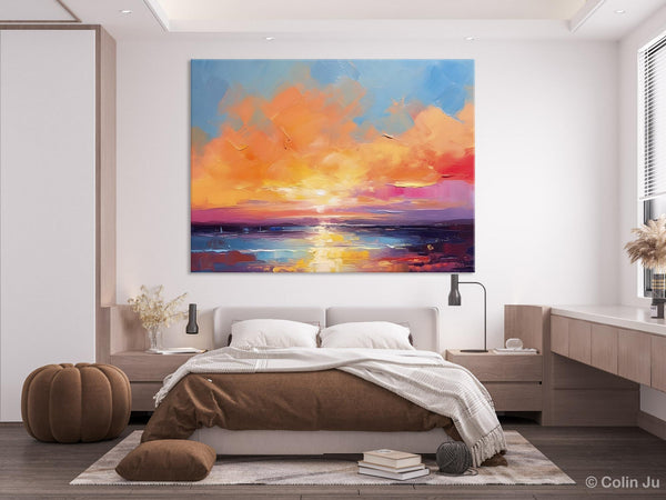Acrylic Paintings for Living Room, Landscape Canvas Paintings, Sunrise Abstract Acrylic Painting, Contemporary Wall Art on Canvas-Grace Painting Crafts