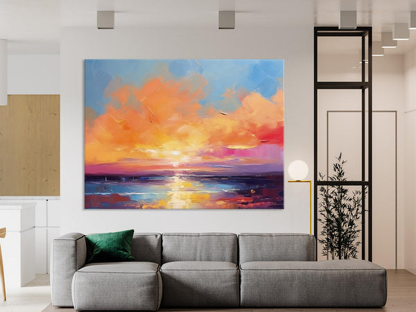Acrylic Paintings for Living Room, Landscape Canvas Paintings, Sunrise Abstract Acrylic Painting, Contemporary Wall Art on Canvas-Grace Painting Crafts