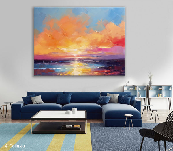Acrylic Paintings for Living Room, Landscape Canvas Paintings, Sunrise Abstract Acrylic Painting, Contemporary Wall Art on Canvas-Grace Painting Crafts