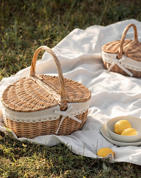 Picnic Storage Basket with Handle, Extra Large Kitchen Storage Baskets, Natural Hand-woven Wicker Storage Basket, Lovely Willow Weaving Baskets for Vegetable, Natural Fruit Storage Baskets-Grace Painting Crafts