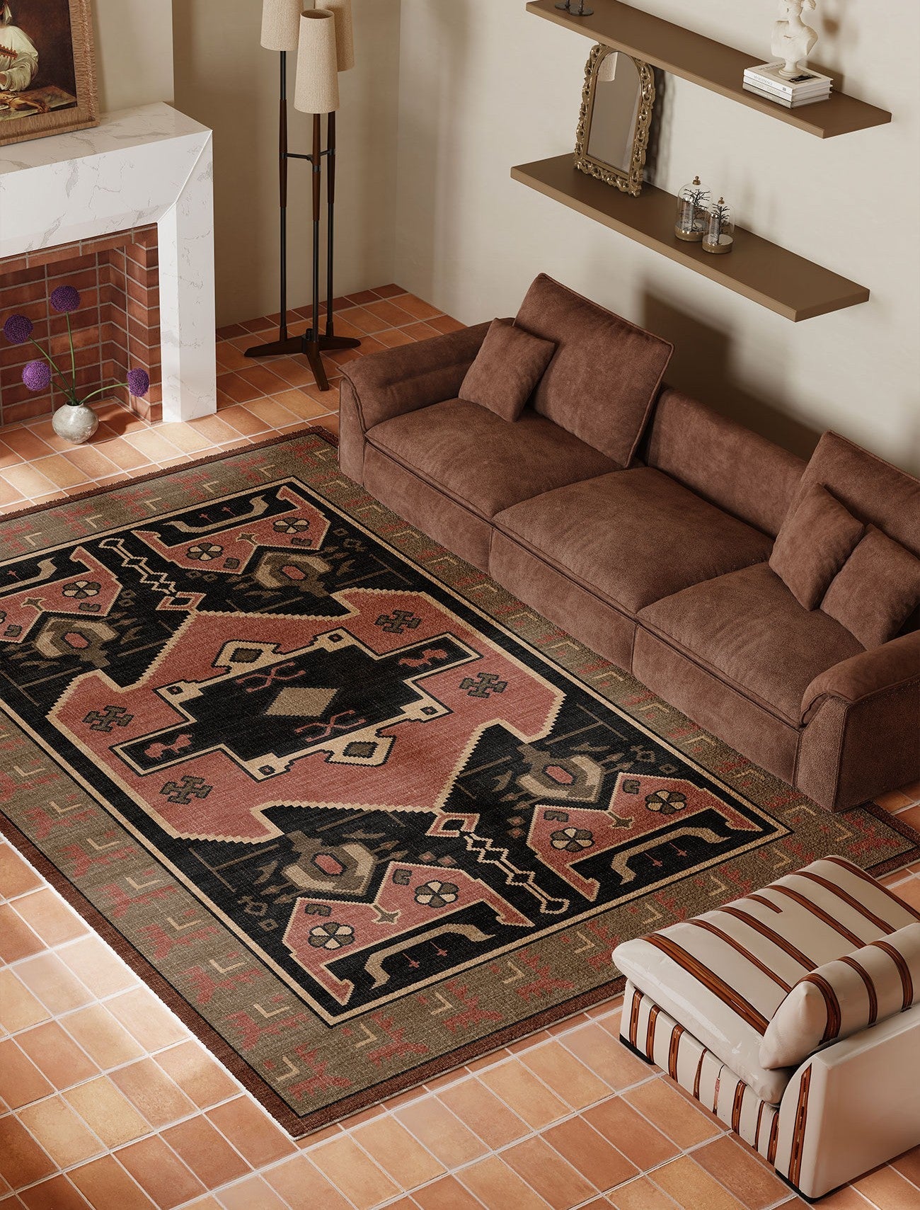 Large Modern Rugs under Dining Room Table, Contemporary Abstract Rugs Next to Bed, Vintage Soft Turkish Rug for Living Room, Geometric Modern Carpets for Office-Grace Painting Crafts