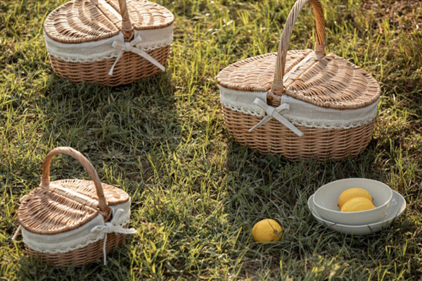 Picnic Storage Basket with Handle, Extra Large Kitchen Storage Baskets, Natural Hand-woven Wicker Storage Basket, Lovely Willow Weaving Baskets for Vegetable, Natural Fruit Storage Baskets-Grace Painting Crafts