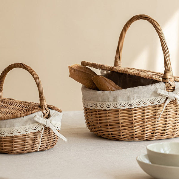 Picnic Storage Basket with Handle, Extra Large Kitchen Storage Baskets, Natural Hand-woven Wicker Storage Basket, Lovely Willow Weaving Baskets for Vegetable, Natural Fruit Storage Baskets-Grace Painting Crafts