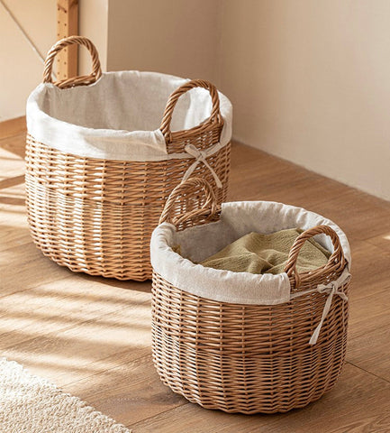 Large Round Storage Basket for Clothes, Natural Hand-woven Wicker Storage Basket for Clothes, Willow Weaving Baskets for Clothes, Extra Large Kitchen Storage Baskets-Grace Painting Crafts