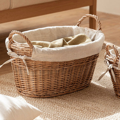 Large Kitchen Round Storage Baskets, Large Food Storage Basket with Handle, Natural Hand-woven Wicker Storage Basket for Clothes, Willow Weaving Baskets for Toys-Grace Painting Crafts