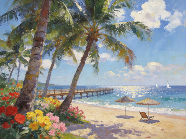 Canvas Wall Art Paintings, Ocean's Sandy Shore, Seashore Sunrise Paintings, Hand Painted Canvas Art, Landscape Canvas Paintings, Original Oil Paintings, Buy Oil Paintings Online-Grace Painting Crafts