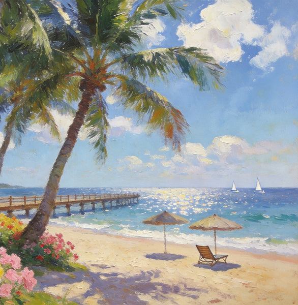 Canvas Wall Art Paintings, Ocean's Sandy Shore, Seashore Sunrise Paintings, Hand Painted Canvas Art, Landscape Canvas Paintings, Original Oil Paintings, Buy Oil Paintings Online-Grace Painting Crafts