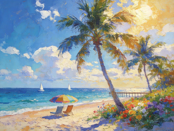 Sun, Sand, and Seaside Peace, Seashore Sunrise Paintings, Hand Painted Canvas Art, Canvas Wall Art Paintings, Landscape Canvas Paintings, Original Oil Paintings, Small Oil Paintings-Grace Painting Crafts