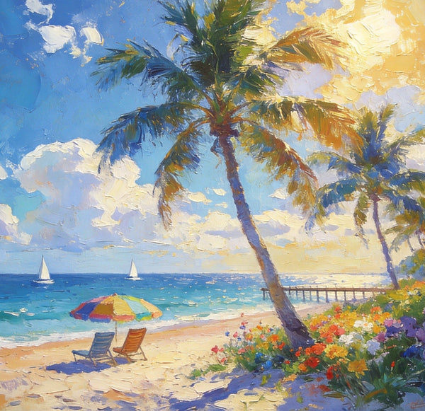 Sun, Sand, and Seaside Peace, Seashore Sunrise Paintings, Hand Painted Canvas Art, Canvas Wall Art Paintings, Landscape Canvas Paintings, Original Oil Paintings, Small Oil Paintings-Grace Painting Crafts