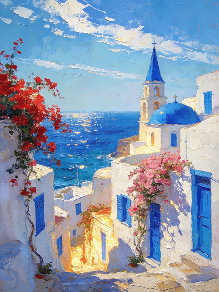 Original Landscape Art, Majestic Aegean Views, Small Oil Paintings, Hand Painted Canvas Art, Buy Paintings Online, Landscape Paintings for Bedroom-Grace Painting Crafts