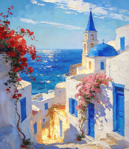 Original Landscape Art, Majestic Aegean Views, Small Oil Paintings, Hand Painted Canvas Art, Buy Paintings Online, Landscape Paintings for Bedroom-Grace Painting Crafts
