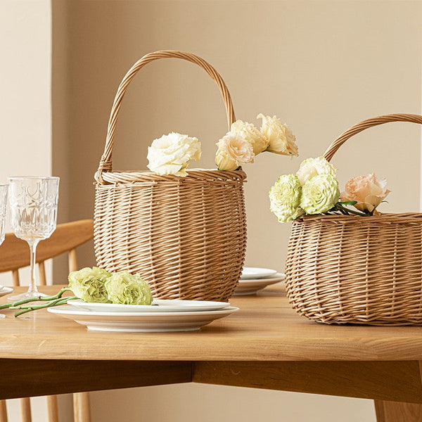 Wicker Storage Basket for Kitchen, Hand-woven Picnic Food Basket with Handle, Willow Weaving Baskets for Vegetable, Natural Fruit Basket, Storage Basket for Shelves-Grace Painting Crafts