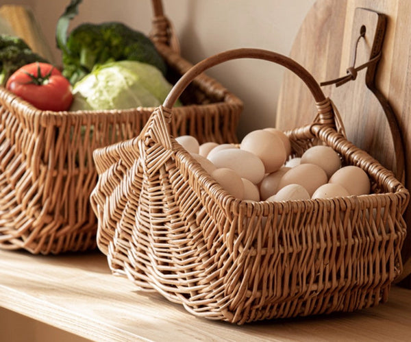 Large Picnic Food Basket with Handle, Natural Hand-woven Wicker Storage Basket, Lovely Willow Weaving Baskets for Vegetable, Natural Fruit Basket, Kitchen Storage Baskets-Grace Painting Crafts