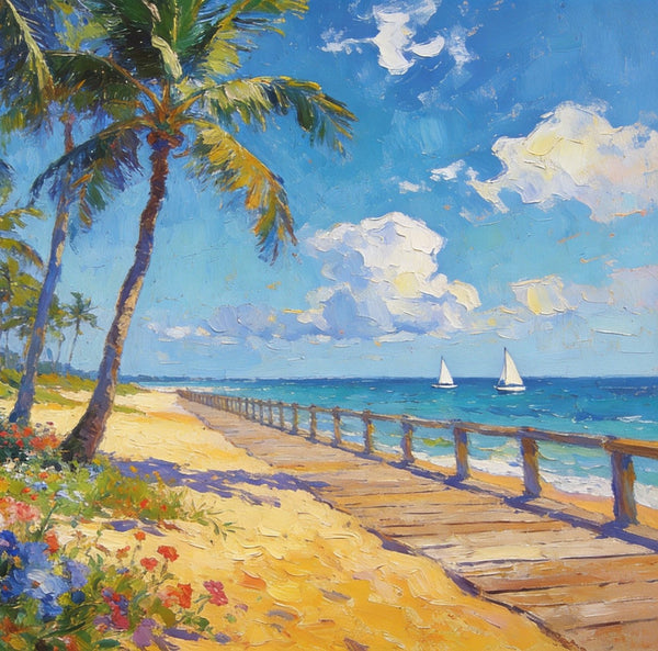 Small Wall Art Paintings, Beachside Beauty, Seashore Palm Tree Paintings, Small Oil Paintings, Hand Painted Canvas Art, Canvas Paintings for Living Room, Original Landscape Paintings-Grace Painting Crafts
