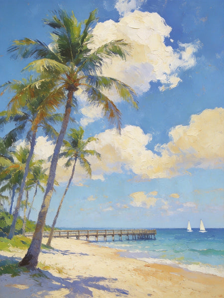 Palette Knife Artwork, Sandy Shores and Palm Tree, Hand Painted Canvas Art, Small Oil Paintings, Original Canvas Paintings, Landscape Paintings for Bedroom-Grace Painting Crafts