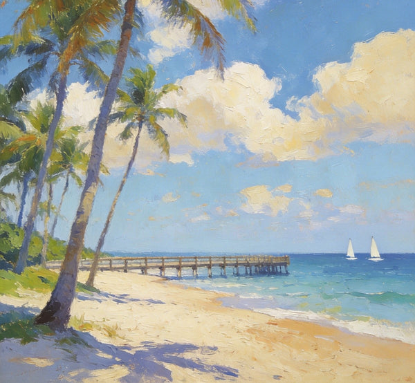 Palette Knife Artwork, Sandy Shores and Palm Tree, Hand Painted Canvas Art, Small Oil Paintings, Original Canvas Paintings, Landscape Paintings for Bedroom-Grace Painting Crafts