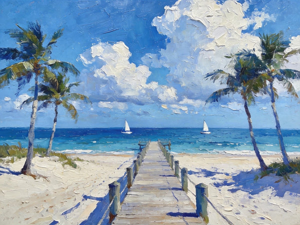 Heavy Texture Oil Paintings, Beach Paradise by the Sea, Seashore Palm Tree Paintings, Landscape Canvas Paintings, Original Oil Paintings, Landscape Paintings on Canvas, Hand Painted Canvas Art-Grace Painting Crafts